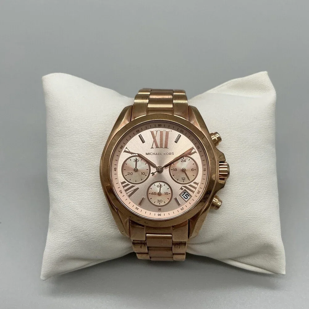 Michael Kors MK-5799 Womens Watch 37mm Rose Gold Tone Chronograph New Battery 6
